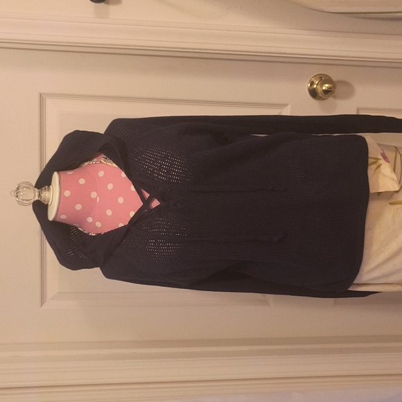 Michael Stars M Navy Mesh Hooded Lightweight Sweatshirt  Cotton/Silk Blend - Picture 3 of 7